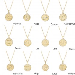 zodiac coin necklace with cubic zirconia - Aquarius zodiac coin necklace with cubic zirconia - Aquarius