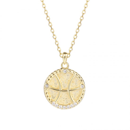 zodiac coin necklace with cubic zirconia - Pisces
