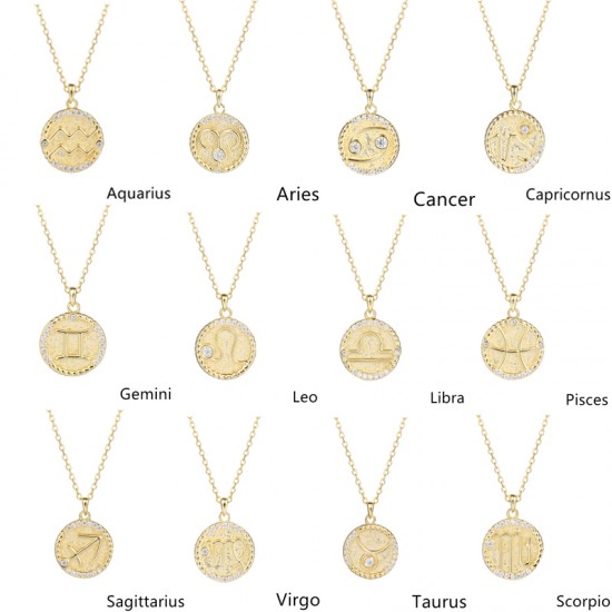 zodiac coin necklace with cubic zirconia - Taurus