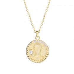 zodiac coin necklace with cubic zirconia - Leo zodiac coin necklace with cubic zirconia - Leo