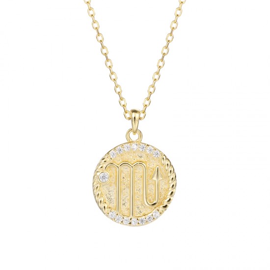 zodiac coin necklace with cubic zirconia - Scorpio