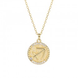 zodiac coin necklace with cubic zirconia - Sagittarius zodiac coin necklace with cubic zirconia - Sagittarius