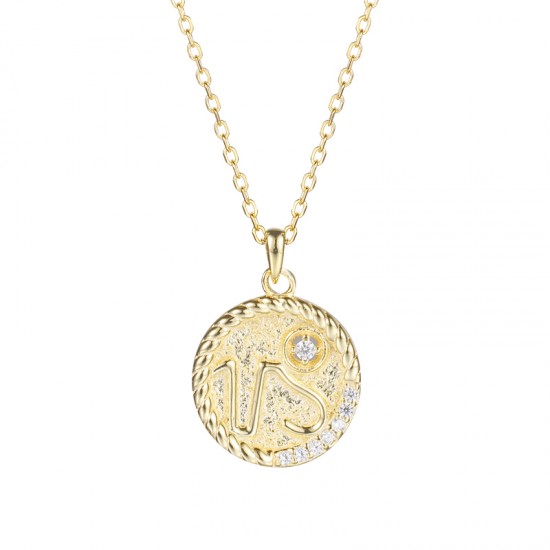 zodiac coin necklace with cubic zirconia - Capricorn