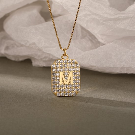 18k gold plated pendant with letter M and zircon stones 