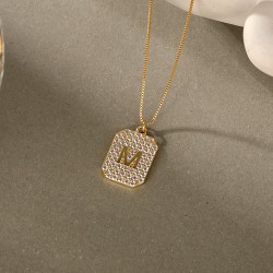 18k gold plated pendant with letter M and zircon stones  18k gold plated pendant with letter M and zircon stones