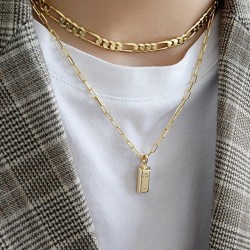 link chain necklace with square pendant 18k gold plated silver  link chain necklace with square pendant 18k gold plated silver