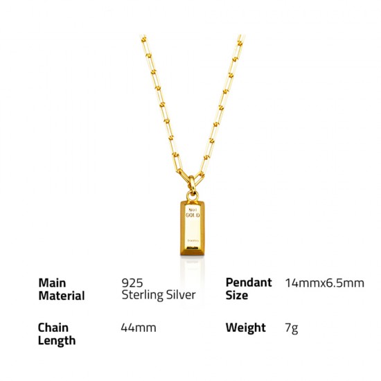 link chain necklace with square pendant 18k gold plated silver 