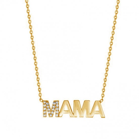 mama necklace in gold plating and cz stones