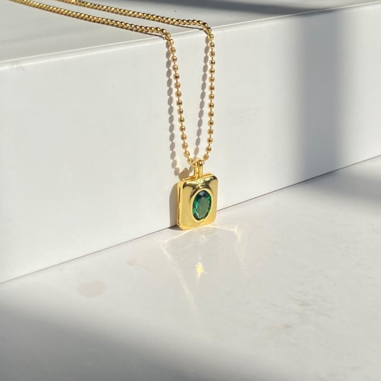 Rectangle pendant with green zircon gemstone