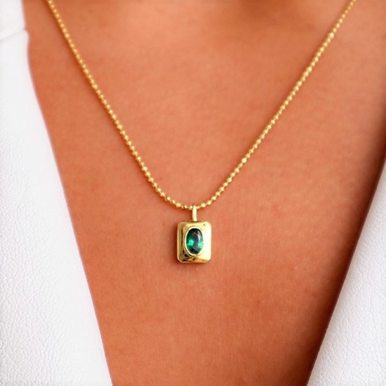 Rectangle pendant with green zircon gemstone