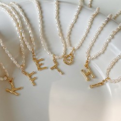 Initial letter pendant with freshwater pearl necklace Initial letter pendant with freshwater pearl necklace