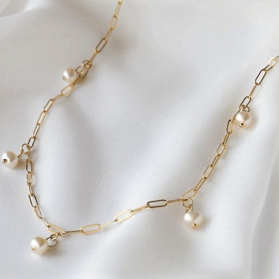 14k Gold filled choker necklace with natural freshwater pearls