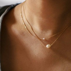 14K Gold filled double layer necklace with freshwater pearls 14K Gold filled double layer necklace with freshwater pearls