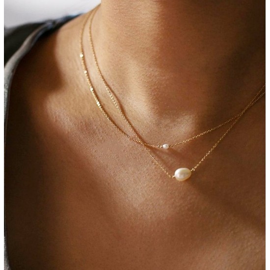 14K Gold filled double layer necklace with freshwater pearls