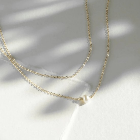 14k gold filled layered necklace with natural freshwater pearl