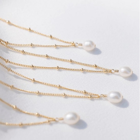 4K Gold filled beaded necklace with freshwater pearl  