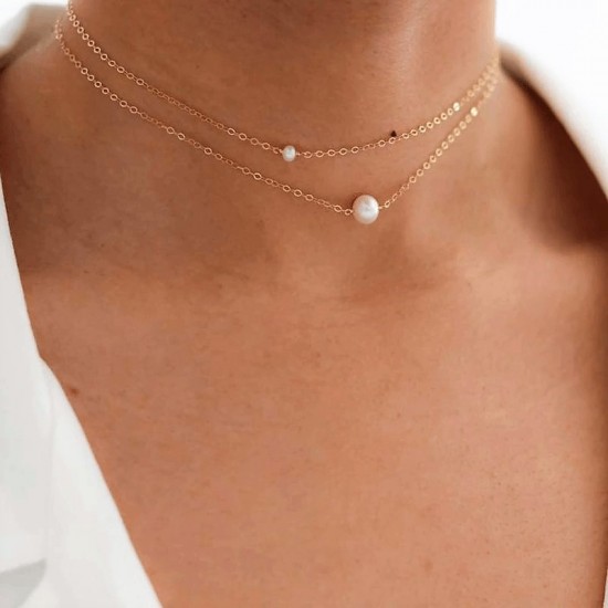 14K Gold filled double layer pearl necklace