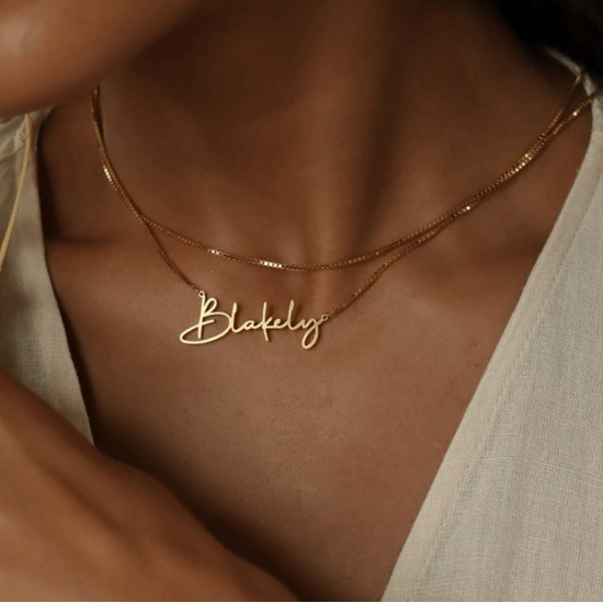 Signature style name necklace 18k gold plated silver 