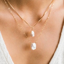 Handmade necklace made of 14k gold filled and natural baroque  pearl