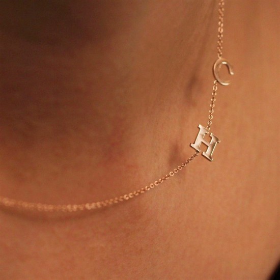 Handmade Sideways Initial Necklace in sterling silver 