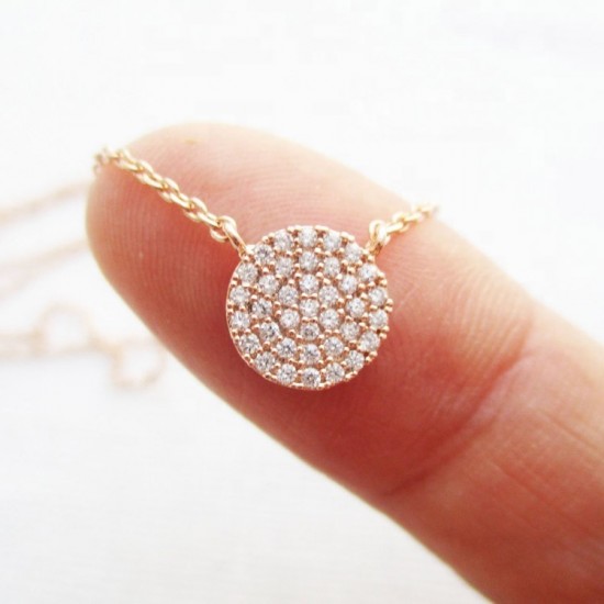 Sterling silver cubic zirconia circle disc necklace