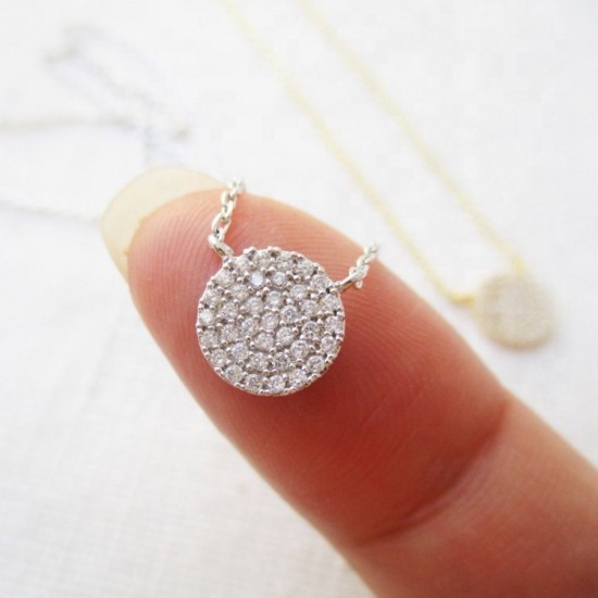 Sterling silver cubic zirconia circle disc necklace