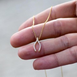 Sterling Silver Cubic Zirconia Wishbone Pendant Necklace