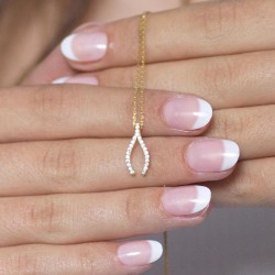 Sterling Silver Cubic Zirconia Wishbone Pendant Necklace