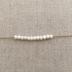Delicate mini freshwater pearl bar necklace in gold plated sterling silver 