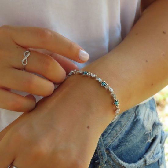 silver bracelet with blue star crystals from swarovski