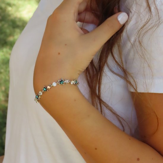 silver bracelet with blue star crystals from swarovski