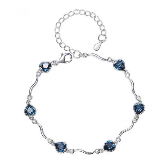 silver bracelet with heart shaped crystals from swarovski