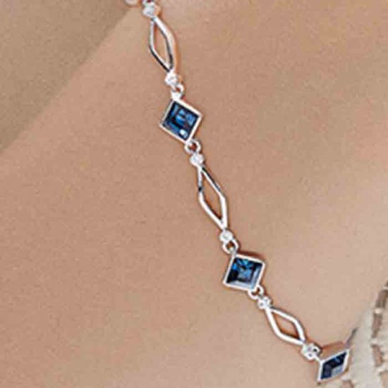 silver bracelet with blue square crystals from swarovski