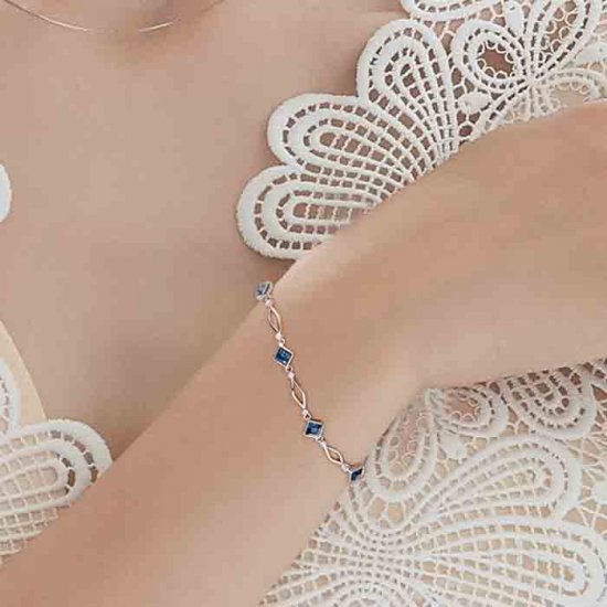 silver bracelet with blue square crystals from swarovski