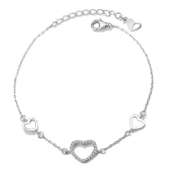 Heart bracelet for girls with cubic zirconia 