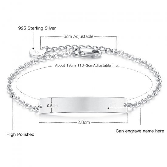 Sterling Silver Bar Bracelet Engraved Bracelet Personalized 