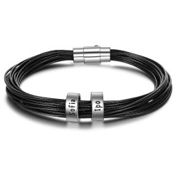 men leather bracelet with custom beads in sterling silver