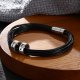 men leather bracelet with custom beads in sterling silver
