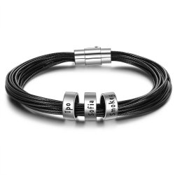 sterling silver men leather bracelet with custom beads