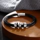 sterling silver men leather bracelet with custom beads