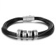 men leather bracelet with custom beads in 925 sterling silver