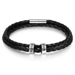 Men braided leather bracelet with custom beads 