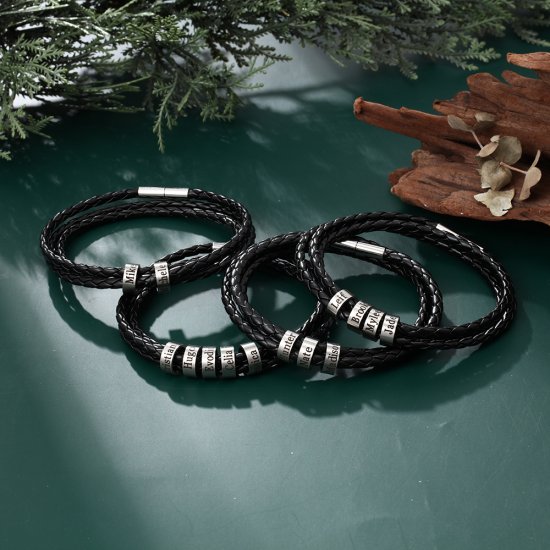 Men braided leather bracelet with custom beads 