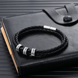 braided leather bracelet with custom beads 