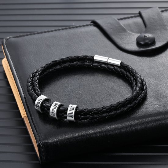 braided leather bracelet with custom beads 