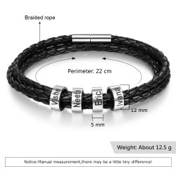 Men leather bracelet with custom beads 