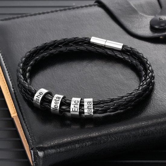 Men leather bracelet with custom beads 