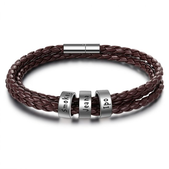Brown Leather Bracelet with Custom Beads