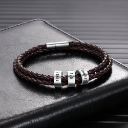 Brown Leather Bracelet with Custom Beads