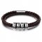 Men Braided Brown Leather Bracelet with Custom Beads - in sterling silver